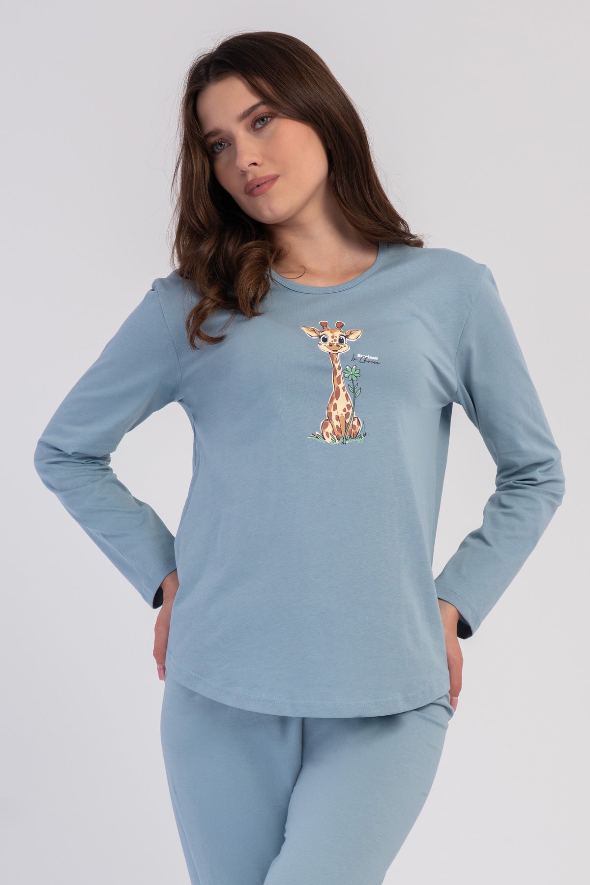 SET DE PIJAMA CU MÂNECĂ LUNGĂ ȘI GÂT ÎN O PENTRU DAMĂ P.SUPREM - VERDE