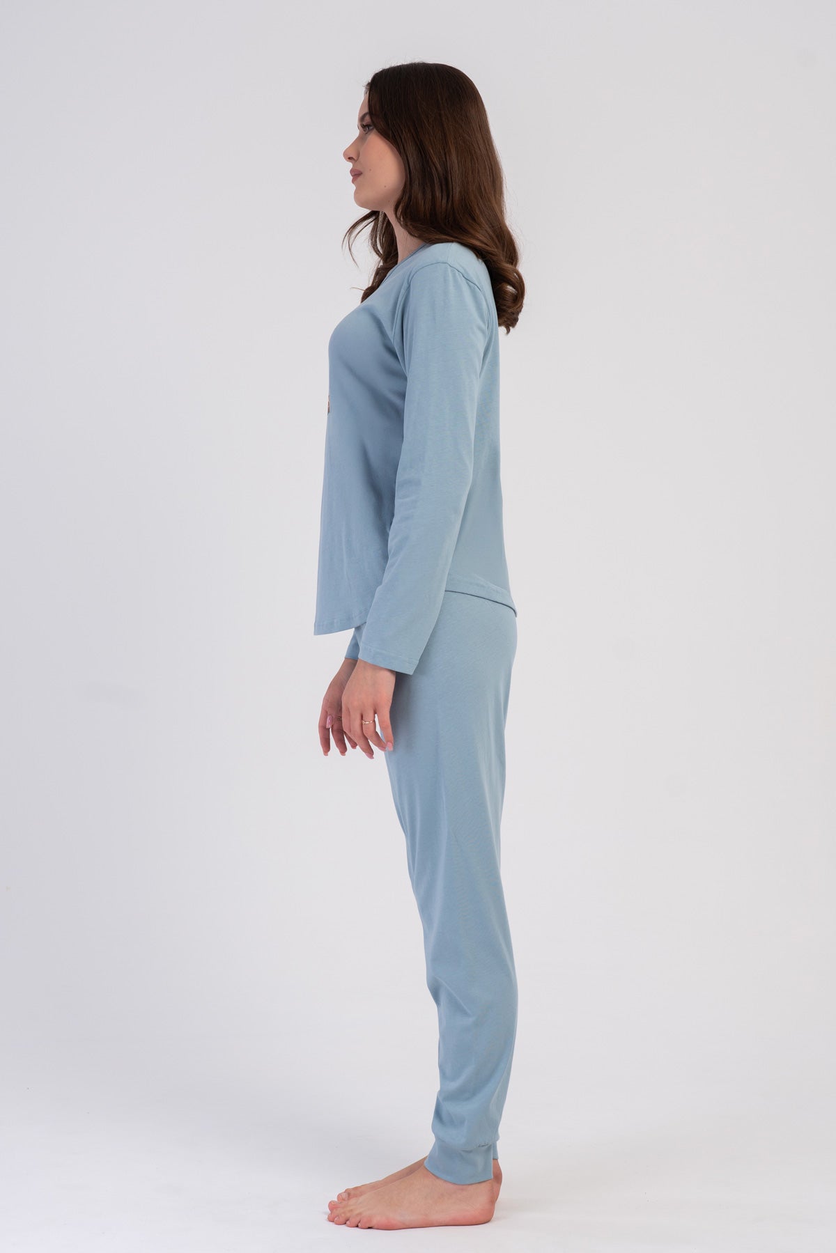 SET DE PIJAMA CU MÂNECĂ LUNGĂ ȘI GÂT ÎN O PENTRU DAMĂ P.SUPREM - VERDE