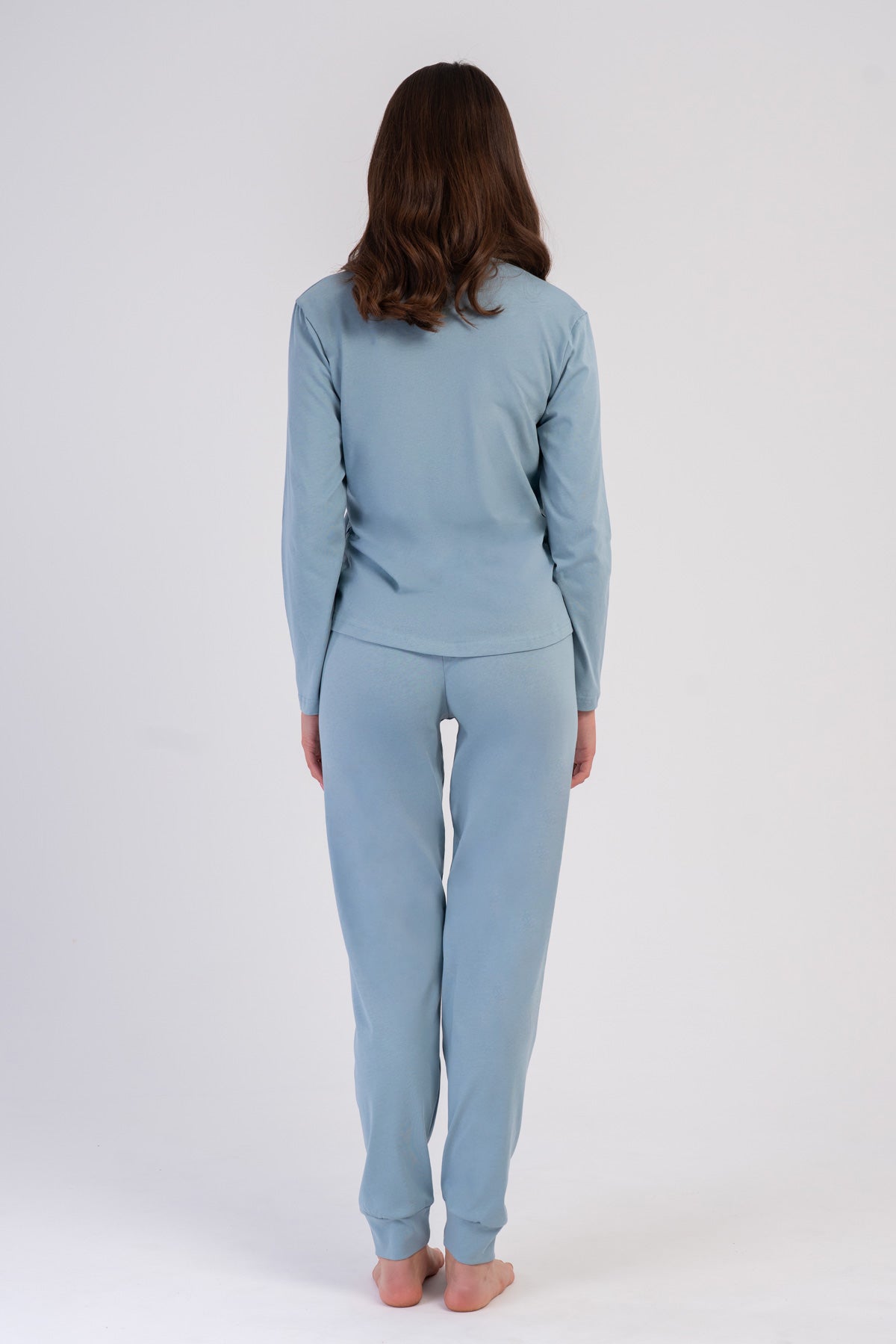 SET DE PIJAMA CU MÂNECĂ LUNGĂ ȘI GÂT ÎN O PENTRU DAMĂ P.SUPREM - VERDE
