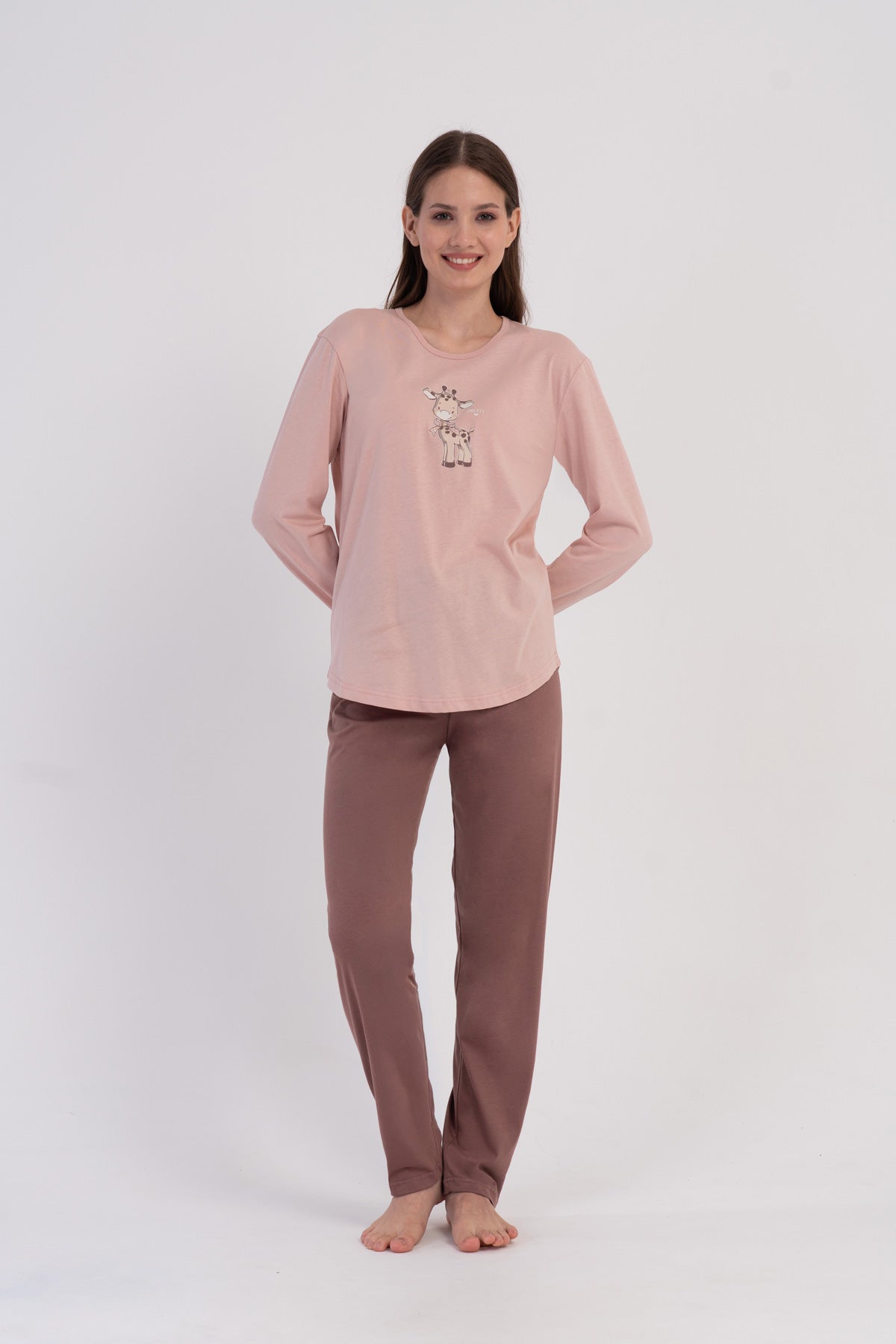 Set pijama oval cu fustă și mânecă lungă P.SUPREM pentru femei - roz pudrat