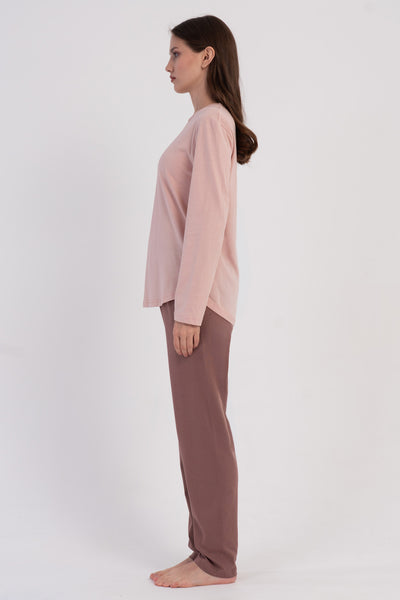 KADIN P.SUPREM O YAKA UZUN KOL ETEGI OVAL PIJAMA TAKIM - PUDRA PEMBE