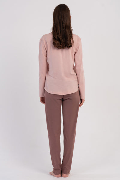 KADIN P.SUPREM O YAKA UZUN KOL ETEGI OVAL PIJAMA TAKIM - PUDRA PEMBE