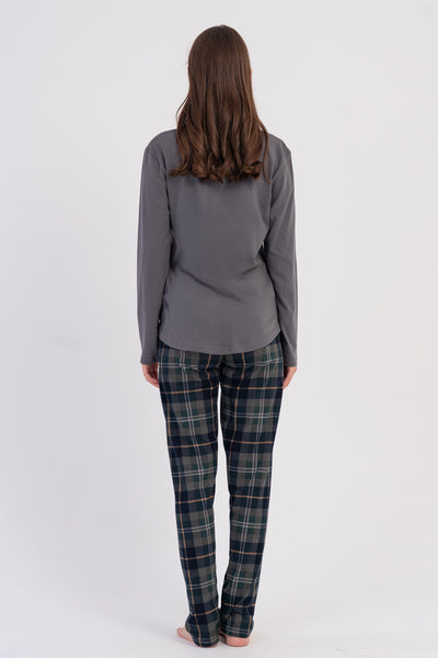 SET DE PIJAMA OVALĂ CU FUSTĂ ȘI MÂNECĂ LUNGĂ P.SUPREM PENTRU DAMĂ - FUME