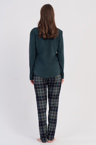Set pijama oval cu fustă și mânecă lungă, cu guler în O, P.SUPREM, pentru femei - verde