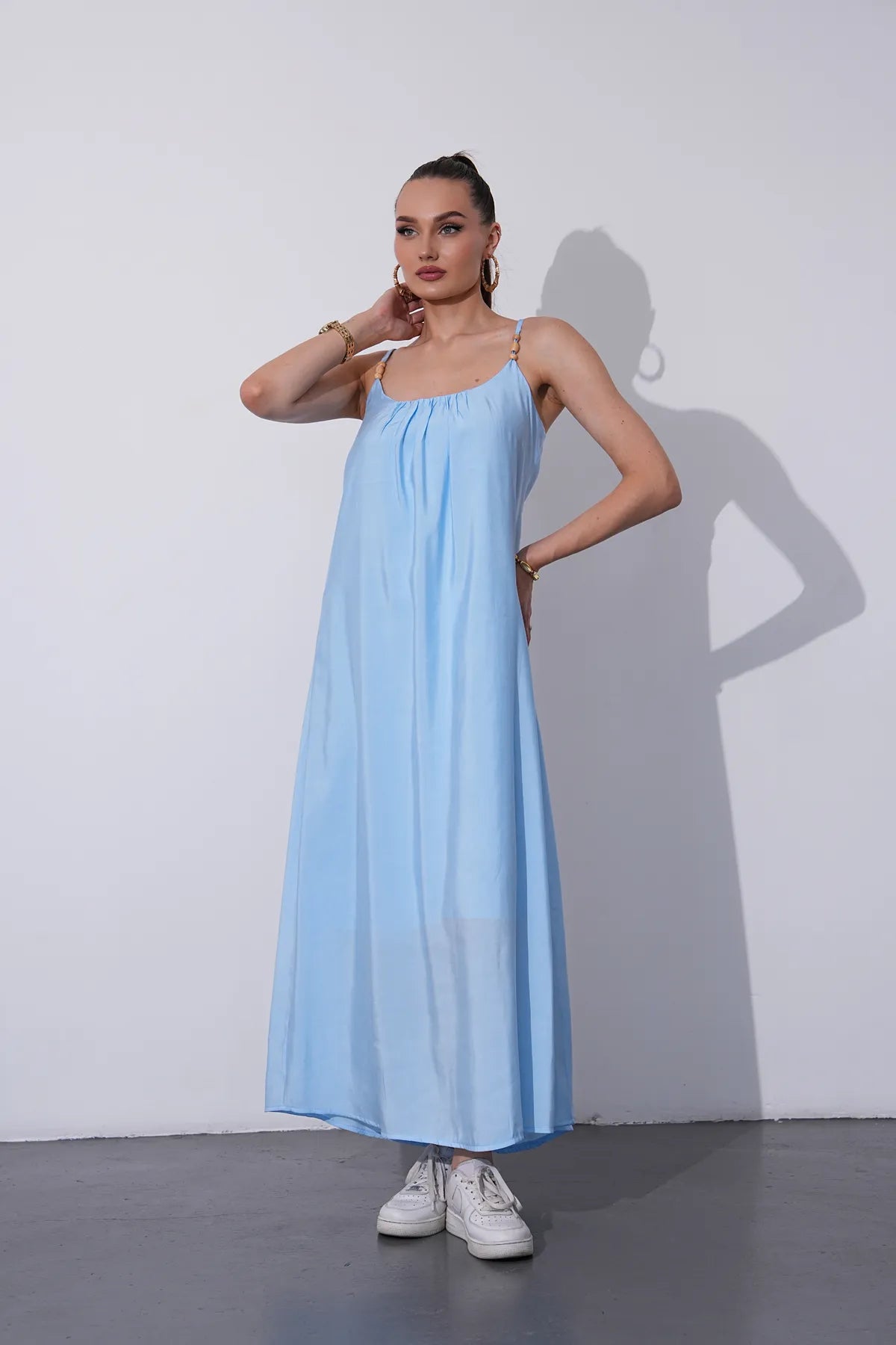 Rochie Modal cu Bretele Decorate cu Margele