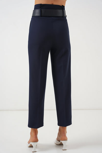 Pantalon Din Țesătură Cu Curea 6556 - Albastru Închis