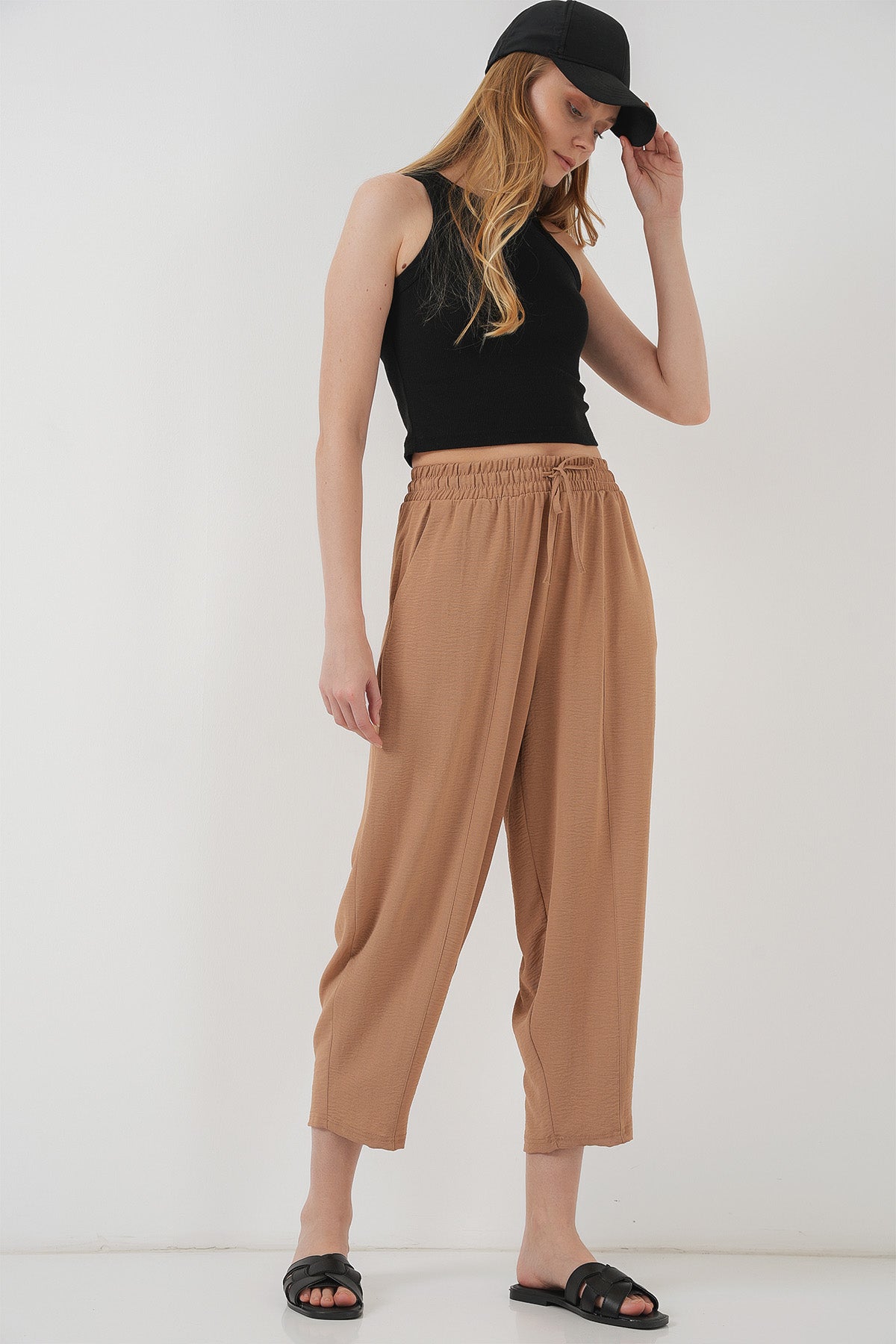 6591 Pantaloni Țesătură Salvar - Cămilă