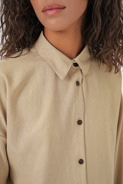 Kadın Bej Oversize Keten Alt Üst Takım 6622