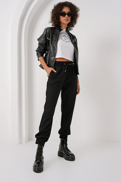 6674 Pantaloni Antrenament cu Talie Elasticizată - Negru