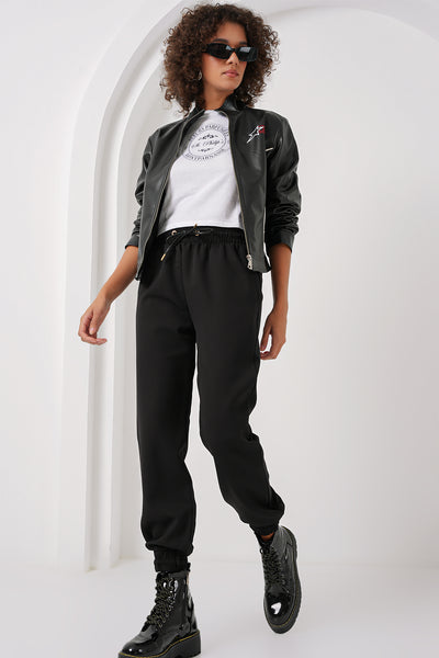 6674 Pantaloni Antrenament cu Talie Elasticizată - Negru