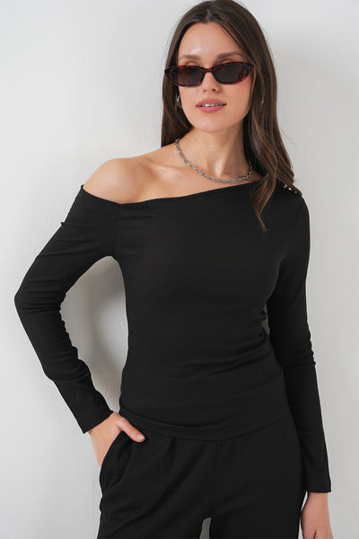 6708 Set cu umar jos - Negru