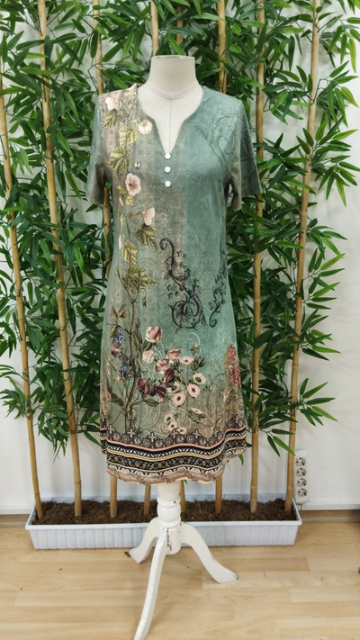 Kadın Kısa Kollu V Yakalı Desenli Süprem Elbise, 24531
