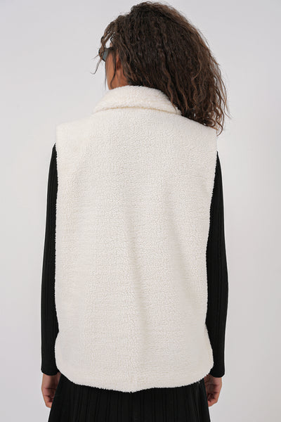 6793 Peluş Yelek - Beyaz