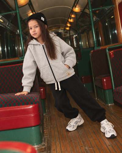 Çocuk Kapüşonlu Fermuarlı Sweatshirt | Şardonlu | 3–9 Yaş | 3 Renk | RG1791 - SİYAH
