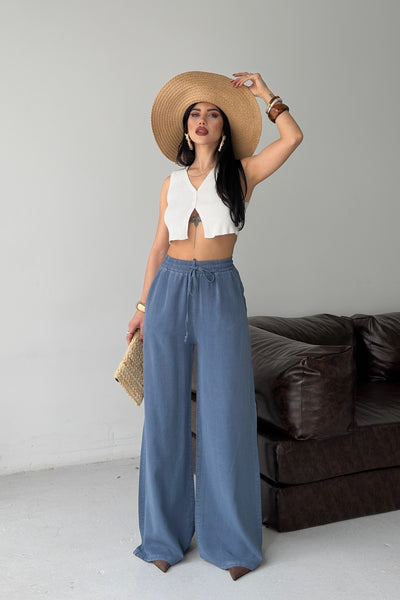 Pantaloni Palazzo cu Talie Elastica HS708