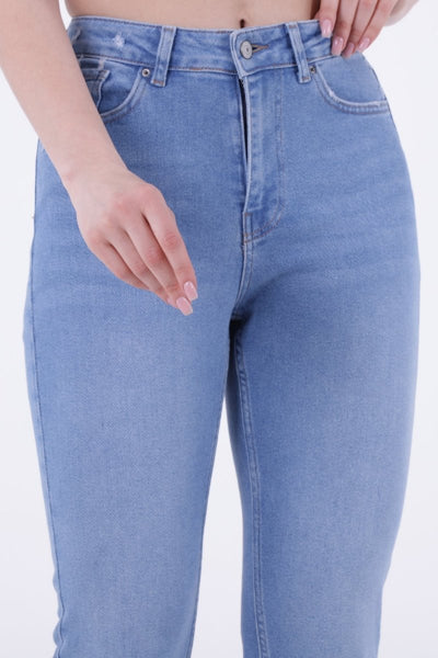 Pantaloni Denim Mom Fit cu Crac fara Cusaturi 764
