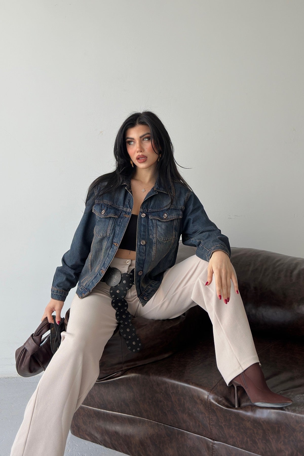 Jachetă Denim cu Guler Clasic, Buzunare și Butoane 6081