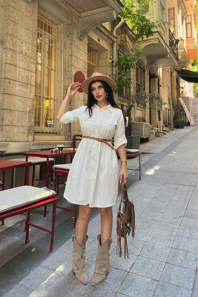 Rochie Denim Scurta cu Detaliu Plegat 3040