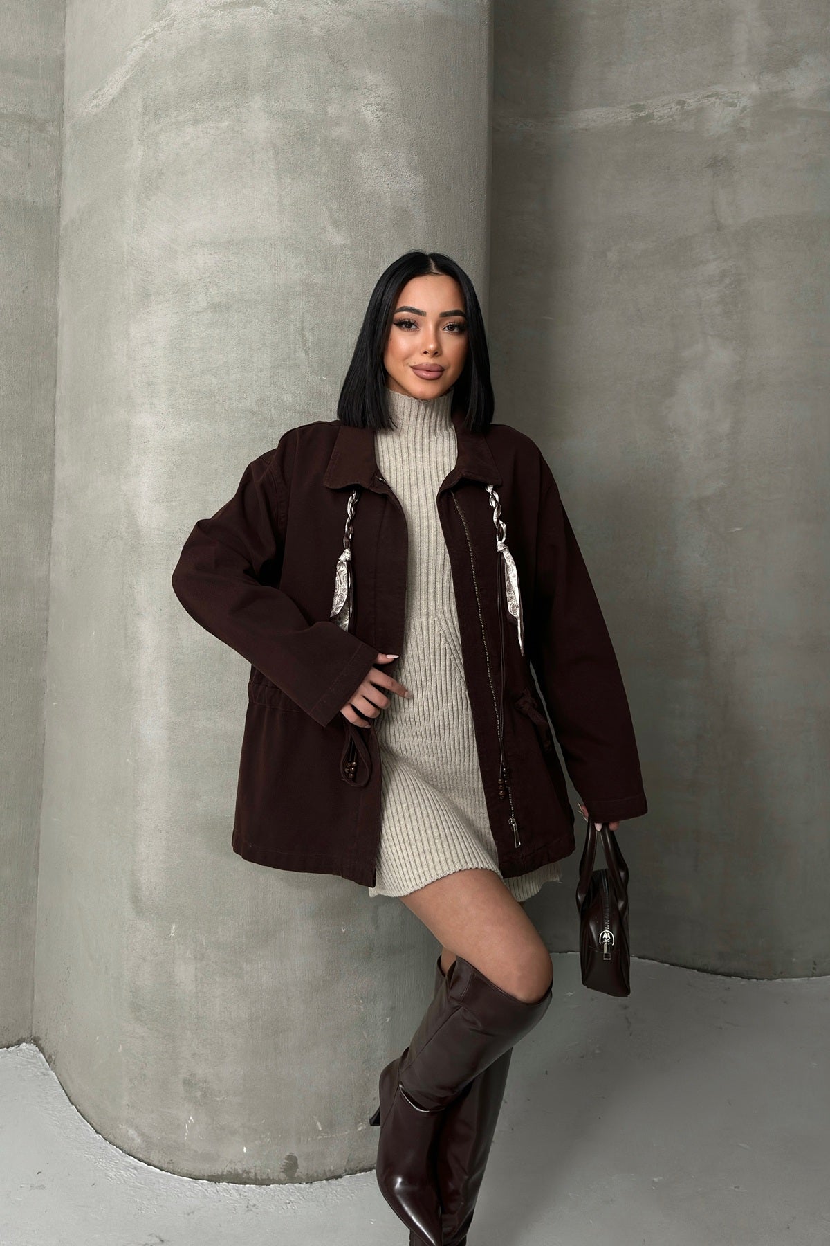 Jachetă Denim cu Detalii de Fronceu la Talie 6145