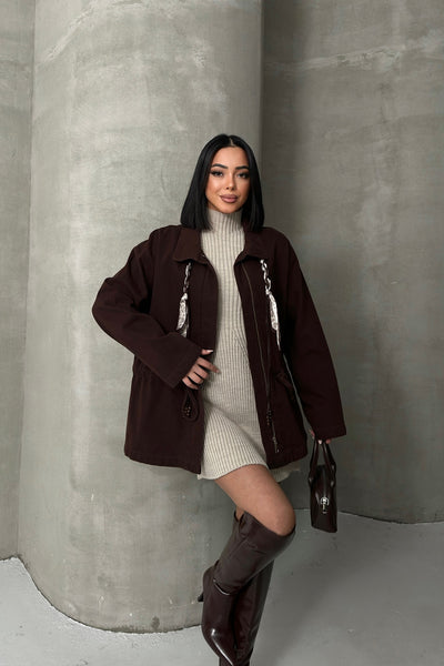 Jachetă Denim cu Detalii de Fronceu la Talie 6145