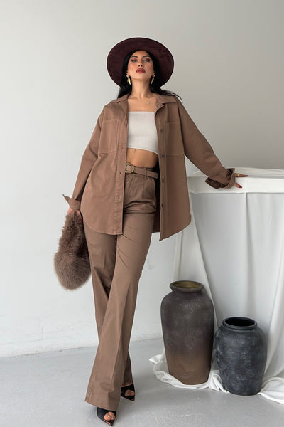 Düğmeli Oversize Kot Gömlek 6080