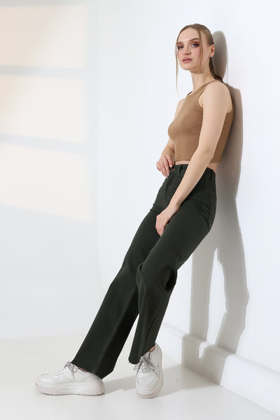 Pantalon Denim Palazzo cu Buzunare Decorative 1710