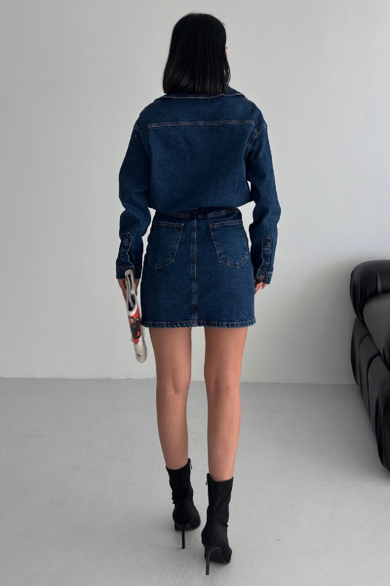 Rochie Denim Mini cu Nasturi 3027