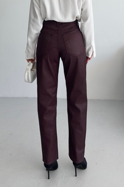 Pantaloni din piele acoperită, croială Mom Fit 7072