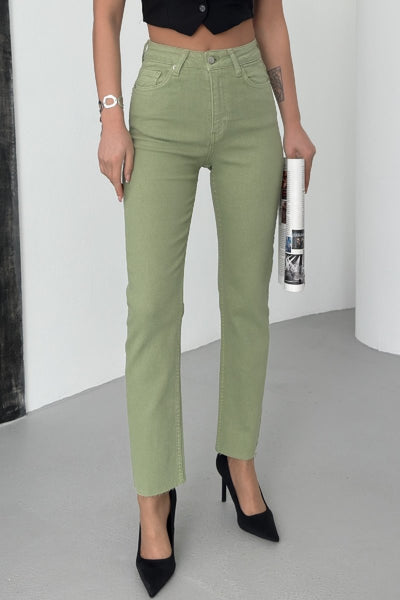 Pantaloni Denim Mom Fit cu Crac fara Cusaturi 764
