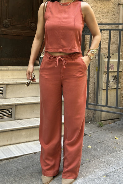 Set Bluz fără Mâneci și Pantaloni Relax cu Șnur 3214
