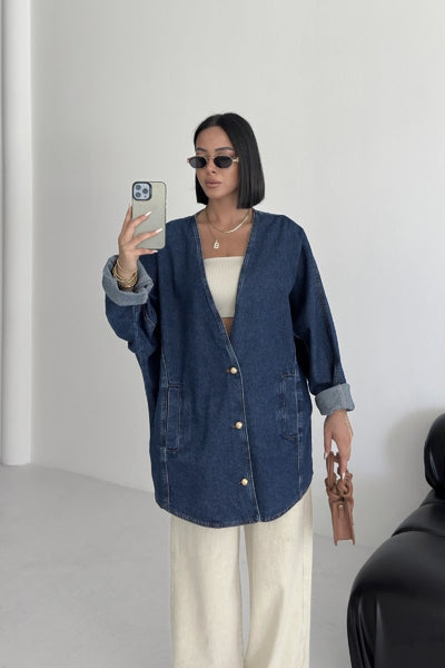 Jachetă Denim Oversized cu Mâneci Liliac 6059