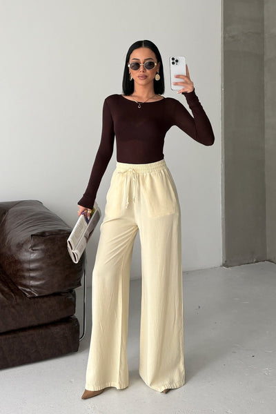 Pantaloni Palazzo cu Talie Elastica HS708