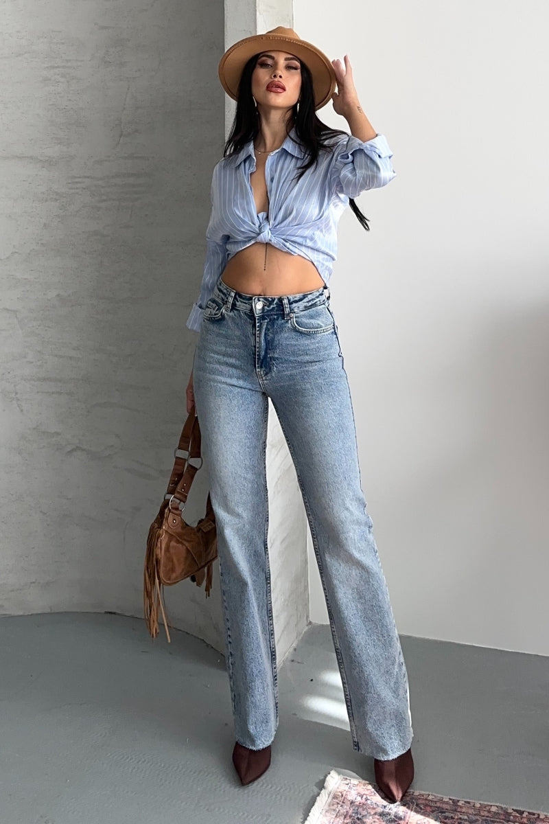 Pantalon Denim Tietura Picior Straight Fit 7114