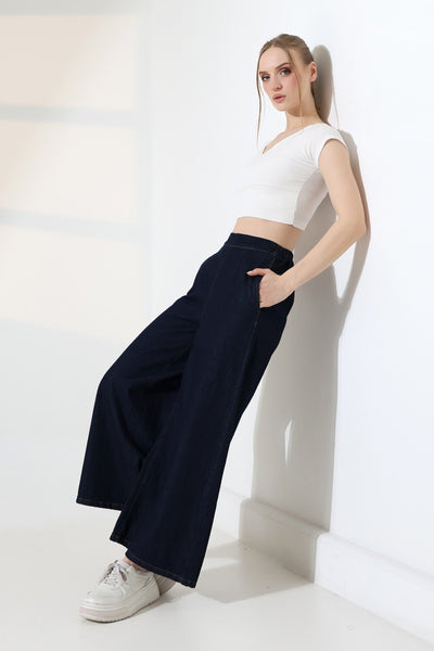 Pantaloni Denim Évazati cu Talie Elastică Spate 7120