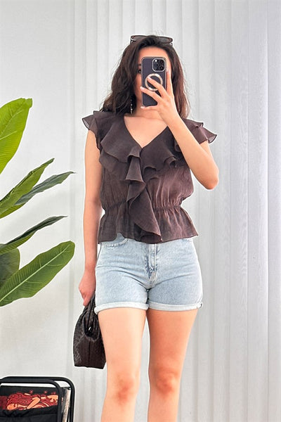 Bluza de Toptan Maro cu Talie Elastic și Franje