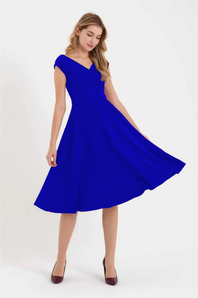 Rochie din crep cu volane pe fustă, cu mânecă scurtă și decolteu petrecut, 35563