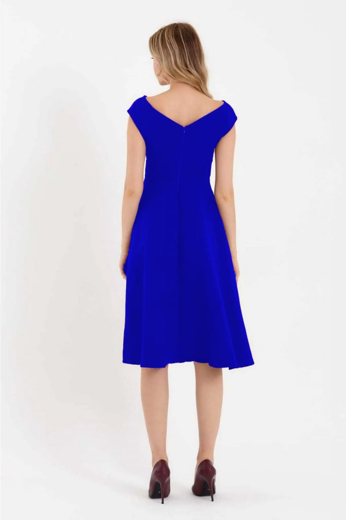 Rochie din crep cu volane pe fustă, cu mânecă scurtă și decolteu petrecut, 35563