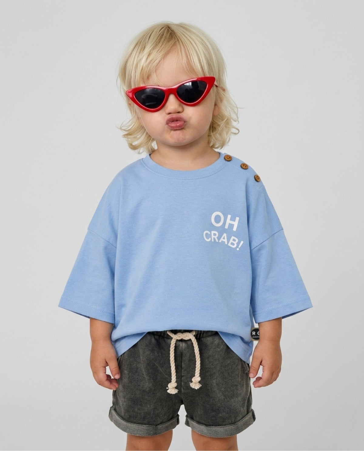 Bebek T-shirt | OH CRAB Baskılı | 6 Ay–4 Yaş | Sarı & Mavi | %100 Pamuk Yazlık | RG Brand | RG391 - MAVİ