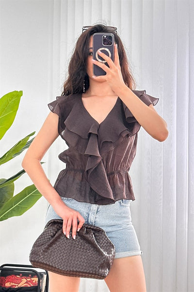 Bluza de Toptan Maro cu Talie Elastic și Franje