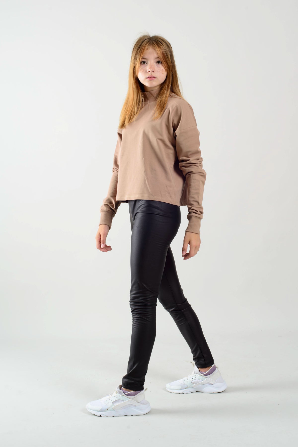Genç Kız Balıkçı Yaka Crop Sweatshirt | 9–15 Yaş | RG Brand | RG3269 - TAŞ