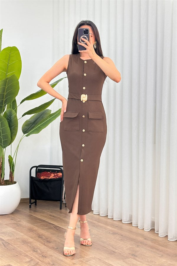Rochie Maro Ottoman cu Curea și Nasturi Tiv Marfă