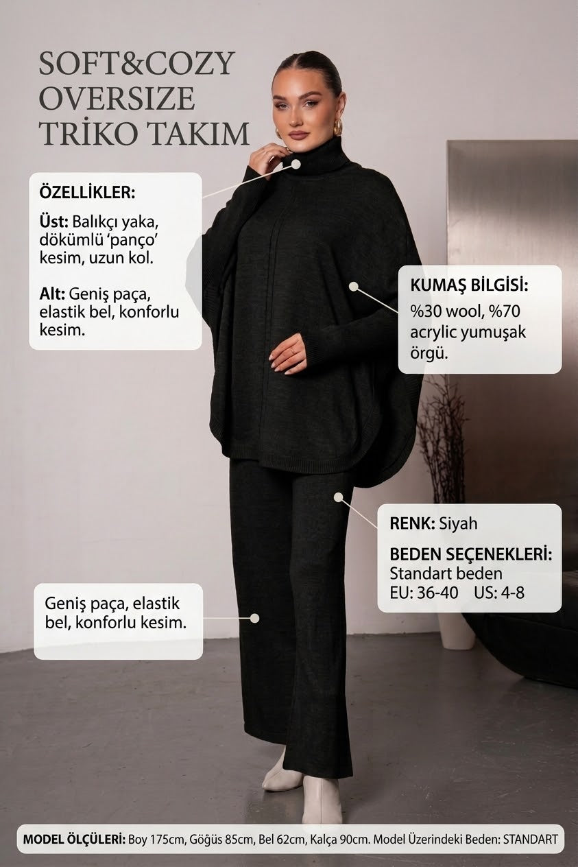 Soft&amp;Cozy Oversize Triko Takım - Siyah