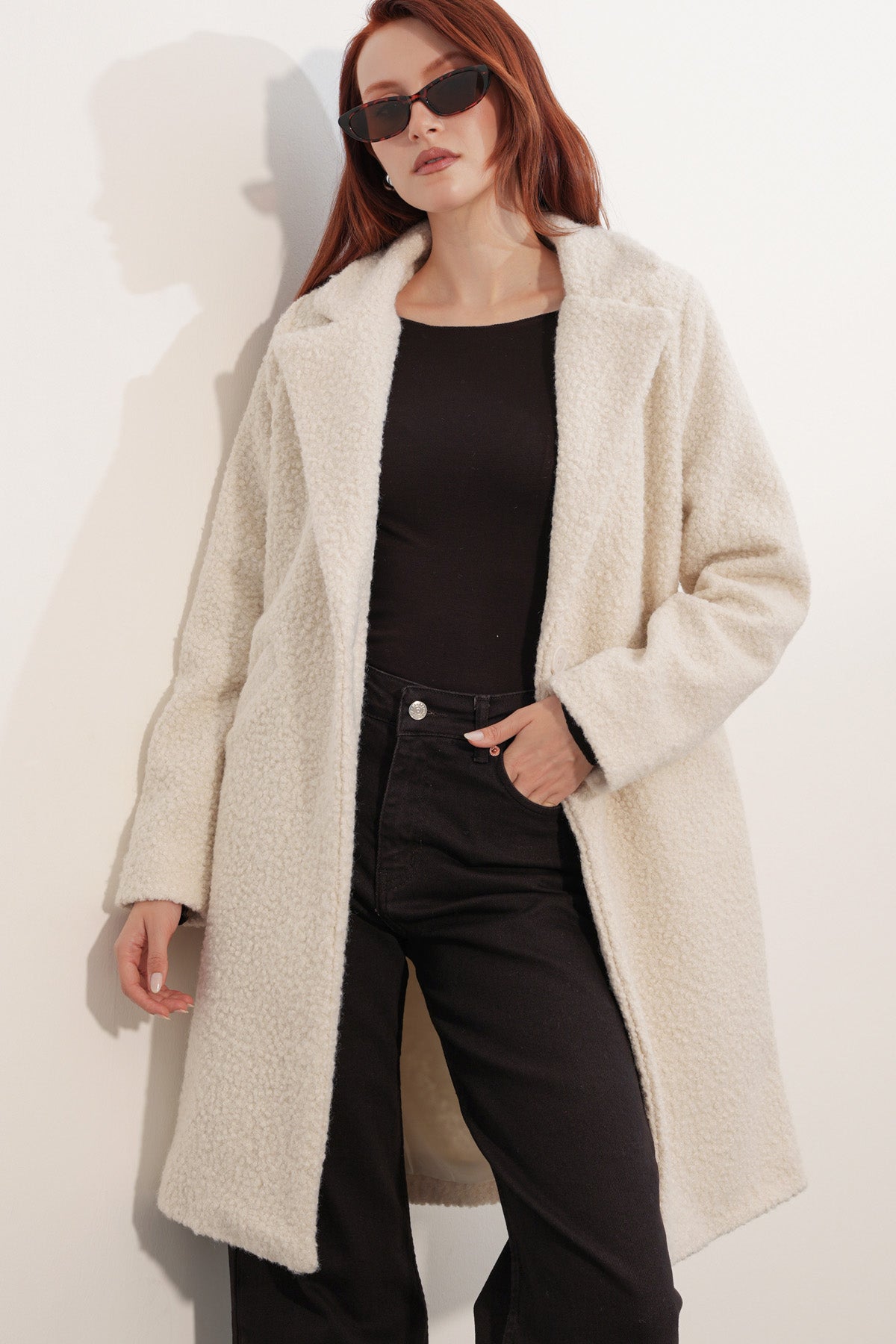 9082 Oversize Kaşe Kaban - M. Krem