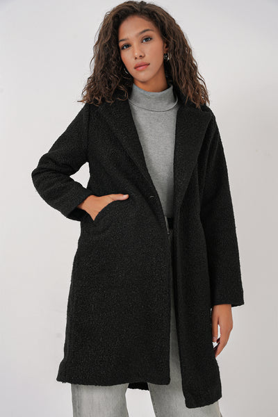 9082 Oversize Kaşe Kaban - Siyah