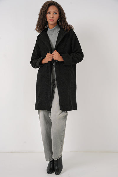 9082 Oversize Kaşe Kaban - Siyah