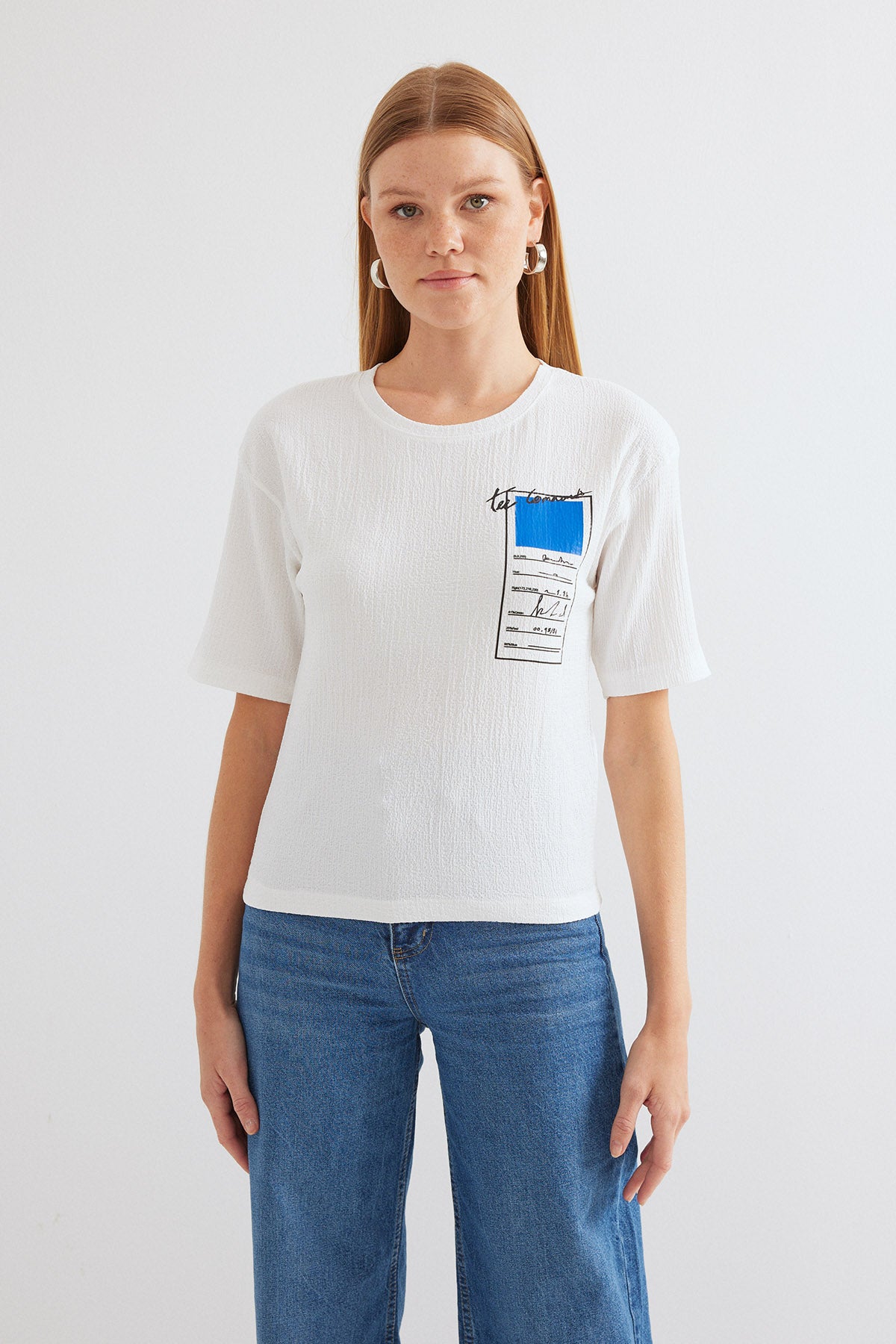 911 Tricou Basic Tricot Tipărit - Albastru