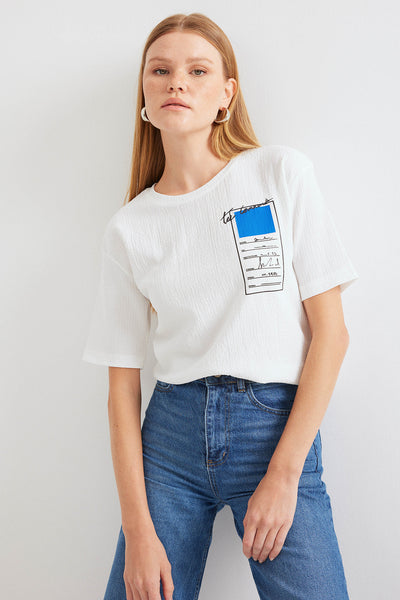 911 Tricou Basic Tricot Tipărit - Albastru