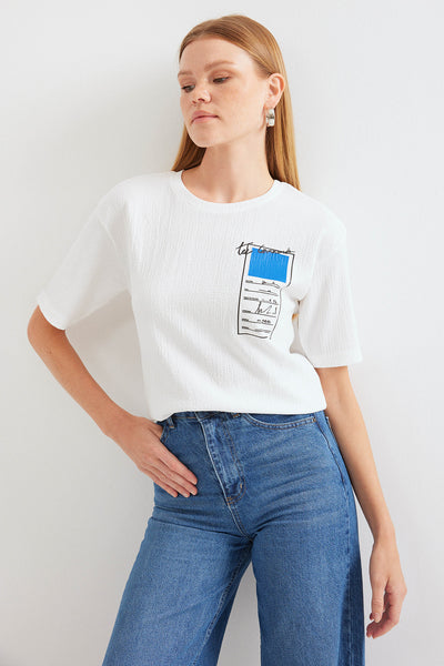911 Tricou Basic Tricot Tipărit - Albastru