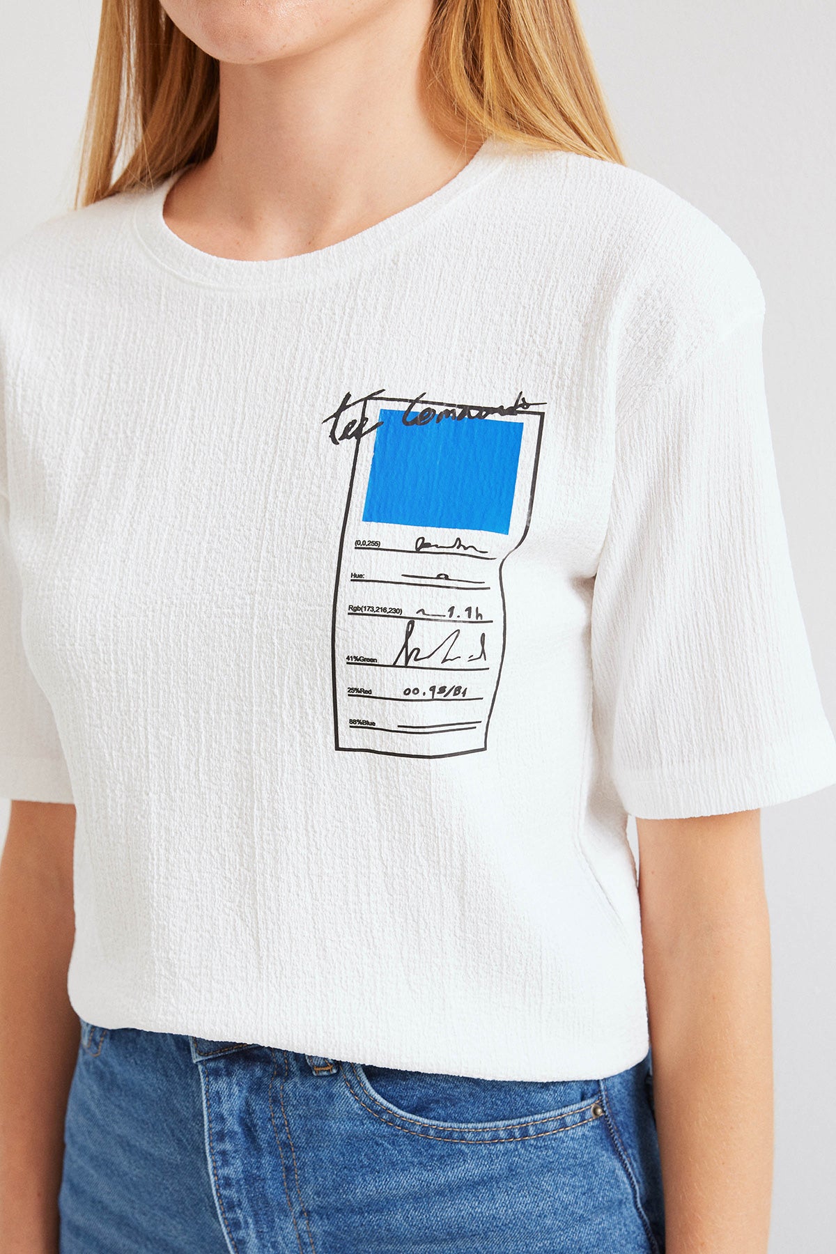 911 Tricou Basic Tricot Tipărit - Albastru