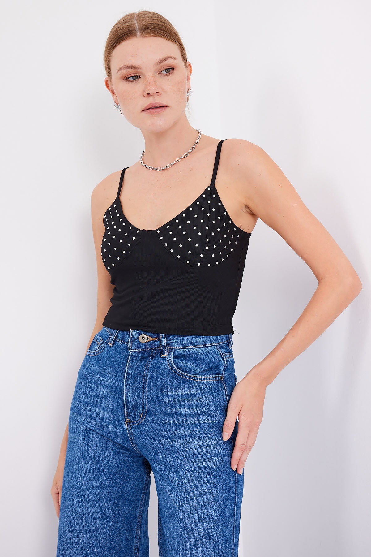 918 Top Crop cu Bretele din Frânghie - Negru